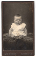 Fotografie Ernst Hentschel, Kamenz I. Sa., Hoyerswerdaerstr. 30, Portrait Niedliches Baby Auf Einem Fell Sitzend  - Anonyme Personen