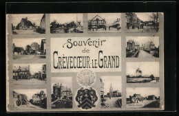 CPA Crevecoeur-le-Grand, Strassen- Et Vues De Bâtiments Divers, Armoiries, Mühle  - Crevecoeur Le Grand