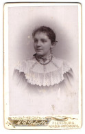 Fotografie M. B. Schultz, Flensburg, Norder-Hofenden 13, Portrait Dunkelhaariges Fräulein In Bestickter Bluse  - Personnes Anonymes