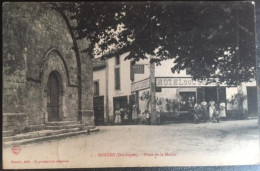 Cpa 24 Dordogne, SORGES, Place De La Mairie, Animée, Devanture Hôtel Du Commerce, éd Denoix, écrite En 1906 - Autres & Non Classés