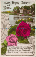 R057564 Greeting Postcard. Many Happy Returns Dear Son. Lake. RP. 1948 - World