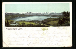 Lithographie Starnberg, Landschaftspanorama Mit Dem Starnberger See Und Den Alpen Dahinter  - Starnberg