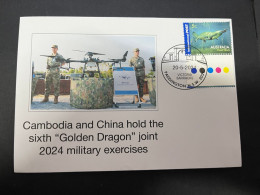 20-5-2024 (5 Z 37) China & Cambodia Sixt "Golden Dragon" Military Exercise (with Dragon Stamp) - Militaria