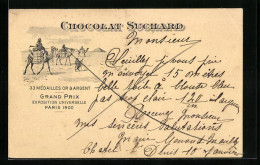 AK Reklame Für Chocolat Suchard, Kamele Transportieren Schokoladenkisten, Grand Prix Paris 1900, Ganzsache  - Cultures