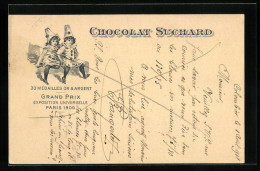 AK Reklame Für Chocolat Suchard, Zwei Kinder In Harlekin-Kostümen, Grand Prix Paris 1900, Ganzsache  - Culturas