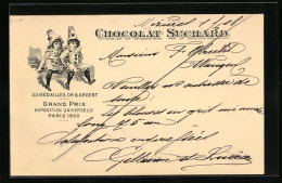 AK Reklame Für Chocolat Suchard, Zwei Kinder In Harlekin-Kostümen, Grand Prix Paris 1900, Ganzsache  - Culture