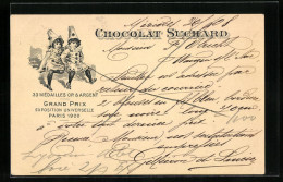 AK Reklame Für Chocolat Suchard, Zwei Kinder In Harlekin-Kostümen, Grand Prix Paris 1900, Ganzsache  - Cultures
