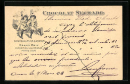 AK Reklame Für Chocolat Suchard, Zwei Kinder In Harlekin-Kostümen, Grand Prix Paris 1900  - Culturas