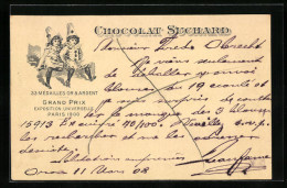 AK Reklame Für Chocolat Suchard, Zwei Kinder In Harlekin-Kostümen, Grand Prix Paris 1900  - Cultivation