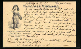 AK Reklame Für Chocolat Suchard, Mädchen Mit Schokoladenkarton Gibt Einen Handkuss, Grand Prix Paris 1900  - Culturas