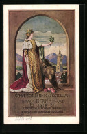 Künstler-AK Bern, Schweizerische Landesausstellung 1914, Teilansicht Mit Kirche U. Frau Im Hermelinmantel Mit Berner   - Ausstellungen