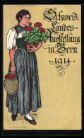 Künstler-AK Bern, Schweizerische Landes-Ausstellung 1914, Frau In Tracht Mit Blumentöpfen  - Ausstellungen