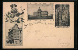 CPA Strassburg I. E., Altes Haus Am Domplatz, Kaiserl. Palais, Astronomische Uhr, Femme En Costume Typique  - Other & Unclassified