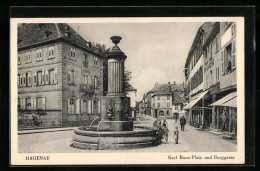 CPA Hagenau I. E., Karl Roos-Platz Et Burggasse, Des Enfants Am Fontaine  - Other & Unclassified