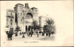 CPA Tunis Tunesien, La Cathedrale, Straßenpartie Mit Blick Auf Kathedrale - Tunisie