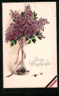 AK Blumen In Einer Vase Mit Fahnenband, Pfingsgruss  - Other & Unclassified