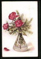 AK Rote Rosen In Einer Vase  - Sonstige & Ohne Zuordnung