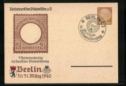 AK Berlin, 5. Reichsbundestag, 46. Deutscher Philatelistentag 1940, Ganzsache  - Briefmarken (Abbildungen)