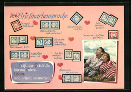 AK Briefmarkensprache Mit Verliebtem Paar  - Stamps (pictures)