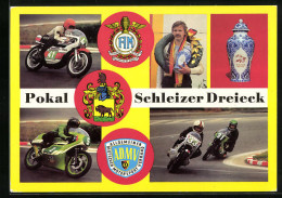 AK Pokal Schleizer Dreieck, Motorräder Beim Rennen Und Sieger Mit Pokal  - Motos