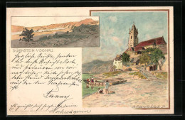 Künstler-AK Dürnstein A. Donau, Ortspartie Mit Kirche, Panorama  - Autres & Non Classés