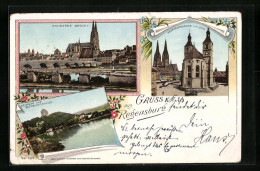 AK Regensburg, Neupfarrkirche Und Dom, Kehlheim Und Befreiungshalle, Steinerne Brücke  - Regensburg