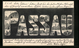 AK Passau, Schriftzug Mit Denkmal, Turm Und Ortspartie  - Passau