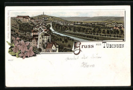 Lithographie Tübingen, Totalansicht Mit Flusspartie  - Tuebingen