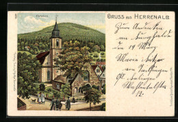 Lithographie Herrenalb, Ortspartie Mit Kirche  - Bad Herrenalb