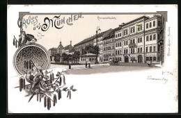 Lithographie München, Partie Am Promenadeplatz  - Muenchen