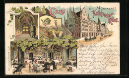 Lithographie München, Rathauskeller, Innen- Und Aussenansicht  - Muenchen