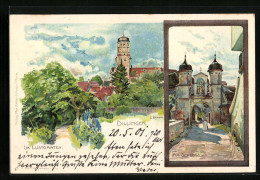 Lithographie Dillingen, Im Lustgarten, Am Schloss  - Dillingen
