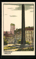 Steindruck-AK München, Obelisk  - Other & Unclassified