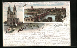 Vorläufer-Lithographie Magdeburg, 1895, Westseite Vom Dom, Stadt-Panorama  - Maagdenburg