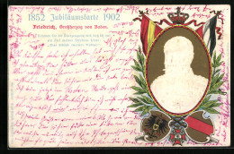 AK Portrait Des Grossherzogs Friedrich Von Baden, Wappen, 50-järiges Jubiläum  - Königshäuser