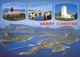 72580077 Vaeroy Lofoten Sorvaeroy Sett Fra Fly Gamle Kirke Parti Fra Havna I Sor - Norway