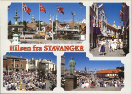 72576596 Stavanger Platz Brunnen Flaggen Fussgaengerzone Denkmal Statue Stavange - Norvège
