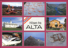 72576508 Alta Norwegen Bewohner Trachten Steinzeichnungen Panorama Fisch Alta No - Norway