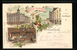 Lithographie Karlsruhe, Restaurant Frankeneck U. Grossherzogliches Schloss, Karlfriedrichstr. 1, Innenansicht  - Karlsruhe
