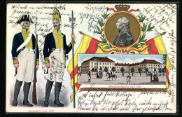 Lithographie Karlsruhe, Grenadierkaserne Von 1803 Des Badischen Grenadier-Regiments No. 109, Grenadiere Von 1803  - Régiments