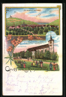 Lithographie Untergrombach, Ortsansicht Vom Bahnhof Aus, Michaelskapelle Auf Dem Michaelsberg  - Autres & Non Classés