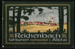 Künstler-AK Reichenbach I. Albtal, Gesamtansicht, Von Bäumen Und Tannengirlande Eingerahmt  - Autres & Non Classés