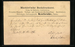 Vorläufer-AK Karlsruhe, 1878, Korrespondenzkarte Der Macklot`schen Buchdruckerei  - Karlsruhe