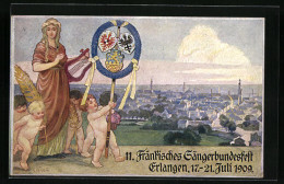 Künstler-AK Erlangen, 11. Fränkisches Sängerbundesfest 1909, Ganzsache Bayern  - Postkarten