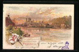 Künstler-AK Passau, XXVIte General-Versammlung Des D. U. Oe. Alpenvereins 1899, Ganzsache Bayern  - Cartoline