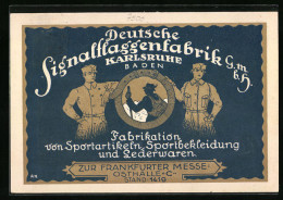 AK Karlsruhe, Deutsche Signalflaggenfabrik GmbH, Auf Der Frankfurter Messe, Reklame  - Publicidad