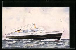 Künstler-AK Passagierschiff MS Koningin Wilhelmina Bei Leichter Dünung  - Dampfer