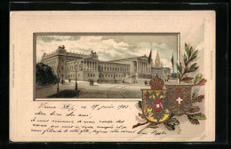 Passepartout-Lithographie Wien, Parlament Mit Wappen  - Sonstige & Ohne Zuordnung
