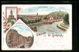 Lithographie St. Johann, Partie An Der Saar, Winterberg-Denkmal, Untere Bahnhofstrasse  - Autres & Non Classés