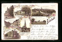 Lithographie Buxtehude, Am Moorthor, Kgl. Baugewerk-Schule, Peper's Hotel  - Buxtehude